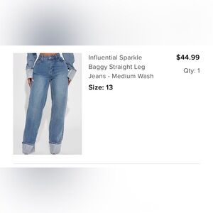 Baggy sparkle cuff blue denim jeans